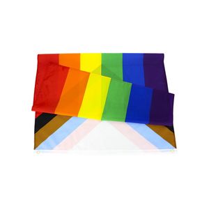 Wholesale 90*150CM Triangle Rainbow Flags Banner Polyester Metal Grommets LGBT Gay Rainbow Progress Pride Flag Decoration KKF5319