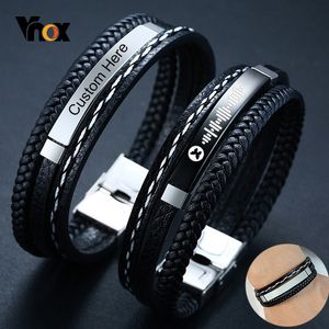 Personalizza il nome Citazioni Bracciali in pelle per uomo Braccialetto intrecciato a strati in acciaio inossidabile lucido Regalo personalizzato per marito DAD