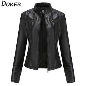 Frauen Faux Lederjacke Herbst Winter Lange Hülse Plus Größe Mode Damen Solide Zipper Biker Mantel Weibliche Casual Outwear 210603