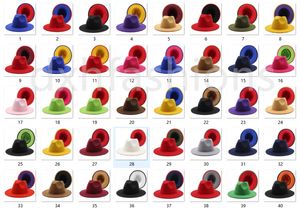 Newest 40 Colors High Quality INS Fake Wool Felt Fedora Hat 2 tone different color brim caps for women men