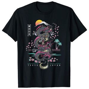 メンズTシャツ2021夏の男性Tシャツ日本の東京ドラゴンアジア人インスパイアネオンレトロ80Sスタイル高品質の綿衣料