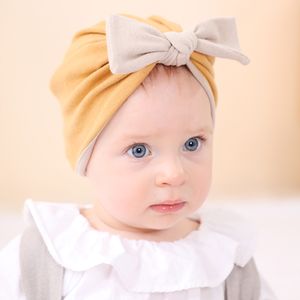 Cappello da bambino in tinta unita Bowknot Neonata Turbante in cotone Nodo Avvolge la testa Berretto da bambino per bambini Puntelli per fotografia neonato