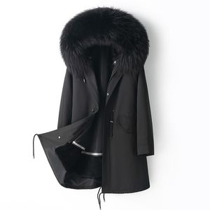 Vinterjacka för man Woolen Fur Liner Coates Hoodies Mens Parkas tjockna Varm Ytterkläder Överrock Toppar Windbreaker Snökläder 2021 Black Jackor XXL Fox Furs Collar