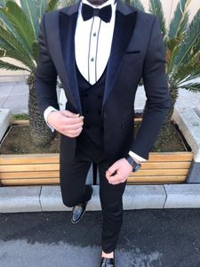 Новый стиль Groomsmen пик отворота жениха смокинг, темно-синий мужские костюмы свадебные / выпускные / ужин лучший человек Blazer (куртка + брюки + галстук + жилет) W962