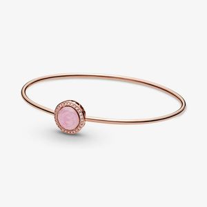 2021 925 Sterling Silver Pink Round Buckle Rose Gold Bracelet Valentine's Day Gift Women DIY Fashion Jewelry