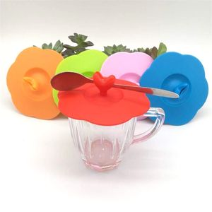 Adorável coração flor forma cozinha bebida bebida bacia tampa estanque de silicone copo caneca tampa À prova de vazamento para café e chá copo eco-friendly 10cm