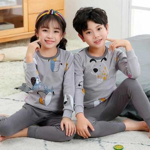 Kids Cotton Pajamas Sets Winter Baby Girls Boys Clothes Cartoon Children Sleepwear Long Sleeve Tops Pants Kids Pyjamas Set 210908