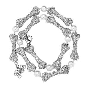 Catena Hip Hop Iced Out Collane con perle in zircone pieno Collane in argento dorato per uomo e donna Bracciali Catene a maglie cubane