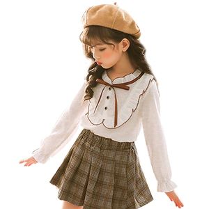 Weiße Blusen Freizeithemden Schleife Kinder Schulbluse Schmetterlingsärmel Teenagerkleidung für Mädchen 210306