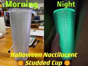 Luminous 710ml cravejado copo fulgor na noite 24oz tumblers iridescent bling arco-íris unicórnio unicórnio xícaras de café caneca com palha yfax3109