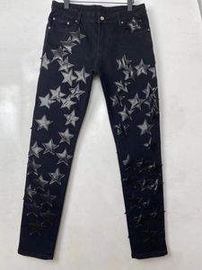 メンズジーンズ刺繍パッチ苦しめられたストレートオートバイ洗浄バイカー重工業ズボン男性パーカー女性の高品質スリムレッグ有名ブブランドデニムジーン