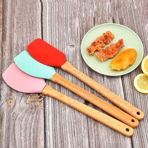 Wood Handle Silicone Spatula Toast Jam Smear Knives Cake Cream Scraper Cheese Dessert Butter Scraper Kitchen Tool BH5991 TYJ