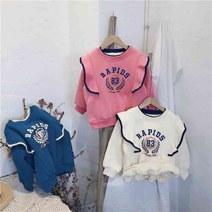 Gooporson Korean Fashion Kids Clothes Letter Printed Winter Fleece Thickened Warm Sweatshirt Little Girls Outfits Children Tops 210715