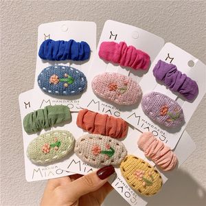 2021 New Autumn and Winter Korean Fashion Girl Fabric Folds BB Clip Children's Wool Embroidery Flower Hairpins Hair Accessories