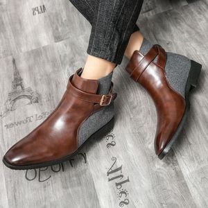 Men Shoes 2021 New Spring Autumn Botines Boots Buckle Ankle Slip on Simplicity Round Toe PU Leather Dress Classic Comfortable Office DP077