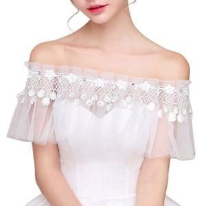 Bride Wedding Shawl owijaj seksowne na ramię z frędzlami dhinestone koronek koronkowy, krótki plisowany plisowany roślinę