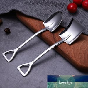 2PCS set Stainless Steel Iron Shovel Spoon Coffee Ice Cream Spoon Engineering Shovel Retro Cute Square Head Spoon Kitchen Tools Factory price expert design Quality