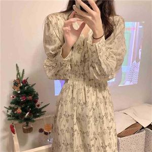 Office Lady Chic Floral Printing All Match V-Neck Stylish Streetwear A-Line Female Large Size Women Dress 210525