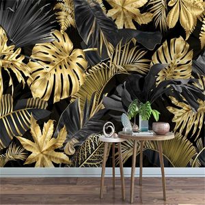 壁紙北欧のモダンなミニマリストの壁紙の抽象的な黄金のバナナの葉テレビのソファーの背景の壁紙の家の装飾壁画