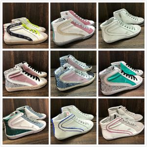 Italy brand Slide high top Shoe Fashion Gooses Women Sneakers luxury Trainers Sequin Classic White Do-old Dirty Men shoes