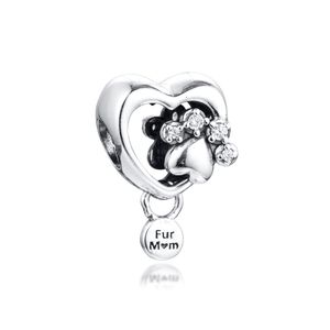 Koraliki do tworzenia biżuterii musujące Paw Print Heart Charm Sterling Silver Jewelry Fashion Charms pasuje do oryginalnych srebrnych bransoletek q0531