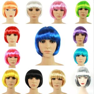 Fashionable Style Short Partys Wigs Candy Colors Halloween Christmas Straight Cosplay Wigs Party Fancy Dress Fake Hair Wig
