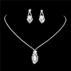 Enkel Bröllop Bröllop Halsband Örhängen Smycken Set Claw Zircon Chain Rhinestone Fashion Women Bridesmaid Photography Acc