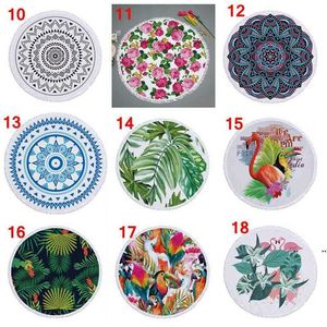 72 designs Summer Round Beach Towel With Tassels 59 inches Picnic mat 3D printed Flamingo Windbell Tropical Blanket girls bathing DAP397