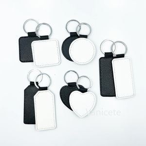 Sublimation Blanks Keychain Party Favor PU Leather Key Chain for Christmas DIY Heat Transfer Keyring sea sending T9I001450