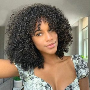 Kinky Curly Short Bob Paryker Brasilian Remy Mänskliga Hår Parykor För Kvinnor Naturlig Svart Färg Full Machine Wig