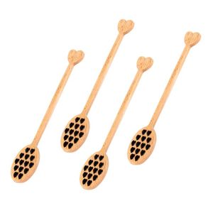 Skedar 4st Wooden Hollow Out Honey Dipper Heart Stirring Sked Långt handtag Mixing Stick för Pot Jar Container