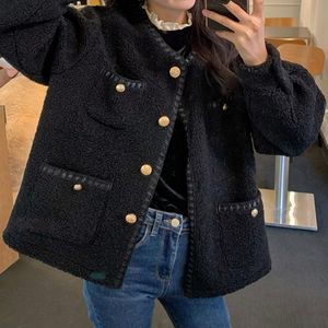 Women's Jackets Black Small Fragrance Thickened Imitation Lamb Wool Coat Clothing Autumn And Winter 2021 Korean Man Top