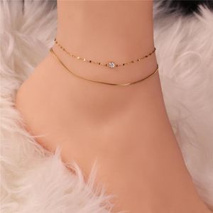 Fußkettchen Ins Cold Wind Plain Chain Double Layer Thin 18K Gold Damenschmuck Charm