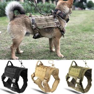 Dog Collar Leashes Tactical Harness Militärtjänst väst med handtag för träning Justerbar Arbeta Stora Medium Hundar