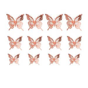 3D Hollow Out Golden Silver Butterfly Adesivos de Parede Art Decalques Home Decalques para Party Wedding 12pcs / lote