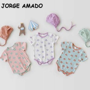 Sommer-Baby-Bodysuit-Karikatur-Bär-Kurzarm-Overall mit Kappe geborener niedlicher Stil-Kind-Kleidung E10 210610