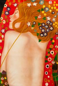 Sea-Serpents IV by Gustav Klimt Hand Painted Canvas Oil Painting Reproduction Wall Art Picture for Office, Hotel, Home Decoration,Vertical,Expressionist