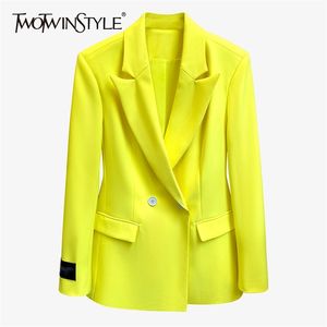 Twotyle minimalista blazer para mulheres entalhadas manga longa casual tamanho grande casaco feminino moda roupas outono 210930