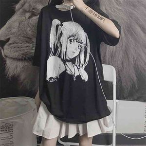 Anime Graphic T-Shirt Donna Estate Stile giapponese Alt Abbigliamento Estetico E Girl Top Mujer MINGLIUSILI Black Goth Tee Shirt 210720