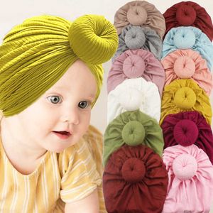 Newborn Baby Bow Knot Turban Hat Donut Head Wrap Soft Cotton Handmade Headband Beanie Caps Kids Infant Toddler Wide Hair Band Headdress G679FCD
