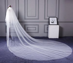 Handgefertigter 2-stufiger Gesichtsbedeckungs-Hochzeitsschleier mit Schnittkante, 2-lagiger romantischer langer Brautschleier, Kathedralenlänge 3 Meter, weicher Tüll für die Braut 326M