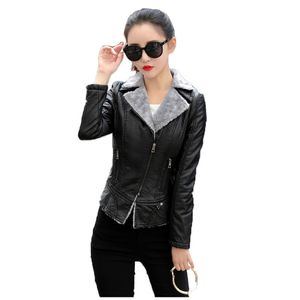 Winter plus thick faux leather coat black red size top jacket 19 long sleeve lapel fashion short paragraph LR662 210531
