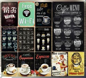 Vintage Free WIFI Shabby Chic Home Bar Cafe Vintage Wall Decor Metal Tin Signs Pub Tavern Retro Decorative Plate Coffee Menu Poster