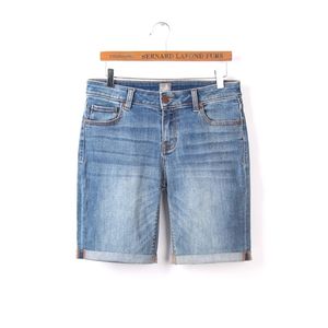 Summer women fashion straight style water wash hem rolled up thin denim shorts female trendy plus size jean casual bottom 210719