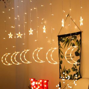 Strings LED Curtain String Light Star Moon Flash Fairy Warm White Multicolor Lamp Plug Models Decorative Night For Christmas Decor