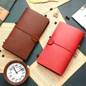 A6 Retro notebook diary notepad vintage PU leather replaceable stationery gift traveler's planner drop 210611