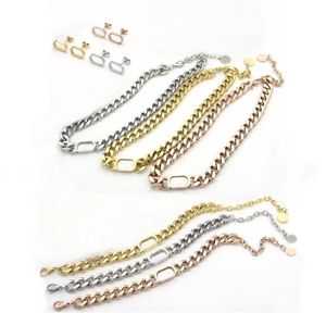 Europe America New Jewelry Sets Women Lady Silver/Gold Finish Metal Thick Chain Choker Necklace Bracelet Earrings With Two Letter Charm
