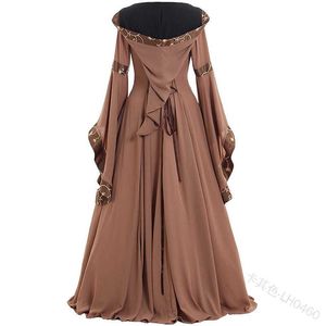 Kobiety Nowa średniowieczna sukienka kostium Renaissance Gothic Cosplay z kapturem Długa sukienka Kobiety Retro Steampunk Fancy Odzieżowy Halloween 5XL Y0913