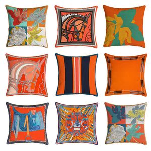 45*45cm Orange Series Cushion Covers Horses Flower Printing Pillow Case Cover for Home Chair Sofa Decoration Square PillowCases on Sale Europen Brand