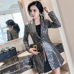 Women's Jackets 2021 Spring And Autumn Sequins Suit Overalls Female Long Section Slim Slimming Fashion Small Dress Jacket W307